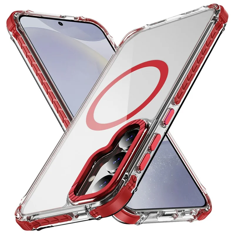 For Samsung Galaxy S24 FE Case Crystal Clear Airbag TPU + PC Phone Back Magnetic Case - Red