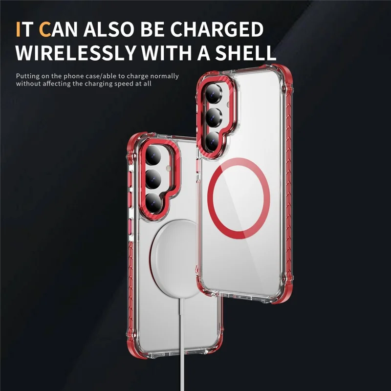 For Samsung Galaxy S24 FE Case Crystal Clear Airbag TPU + PC Phone Back Magnetic Case - Red