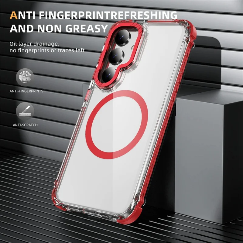 For Samsung Galaxy S24 FE Case Crystal Clear Airbag TPU + PC Phone Back Magnetic Case - Red