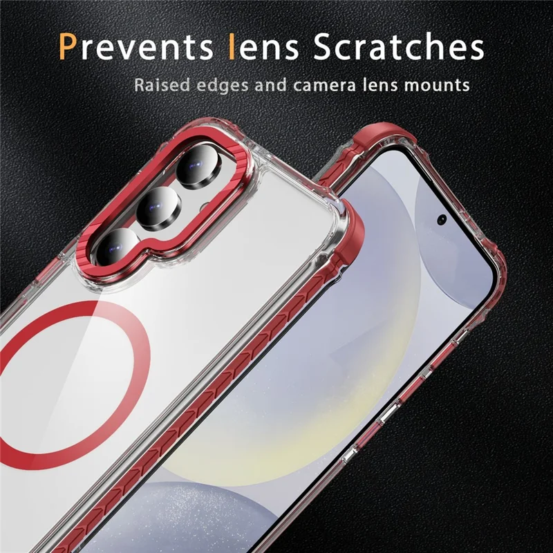 For Samsung Galaxy S24 FE Case Crystal Clear Airbag TPU + PC Phone Back Magnetic Case - Red