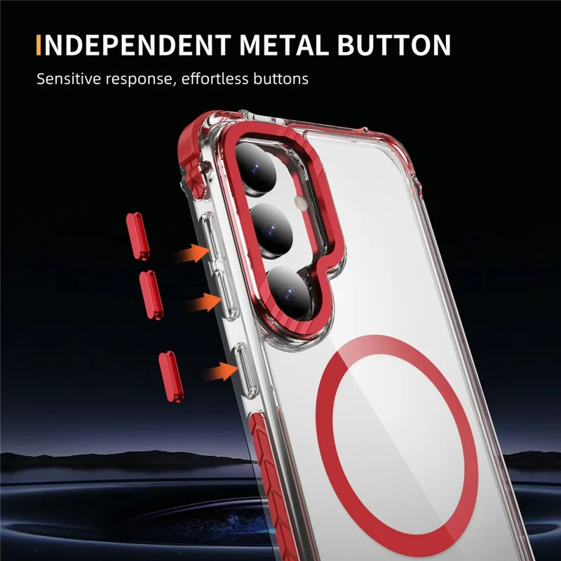 For Samsung Galaxy S24 FE Case Crystal Clear Airbag TPU + PC Phone Back Magnetic Case - Red
