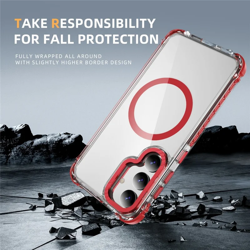 For Samsung Galaxy S24 FE Case Crystal Clear Airbag TPU + PC Phone Back Magnetic Case - Red