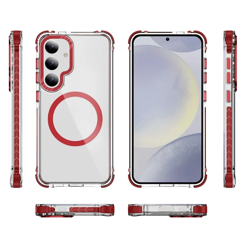 For Samsung Galaxy S24 FE Case Crystal Clear Airbag TPU + PC Phone Back Magnetic Case - Red