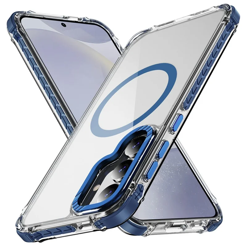 For Samsung Galaxy S24 FE Case Crystal Clear Airbag TPU + PC Phone Back Magnetic Case - Blue