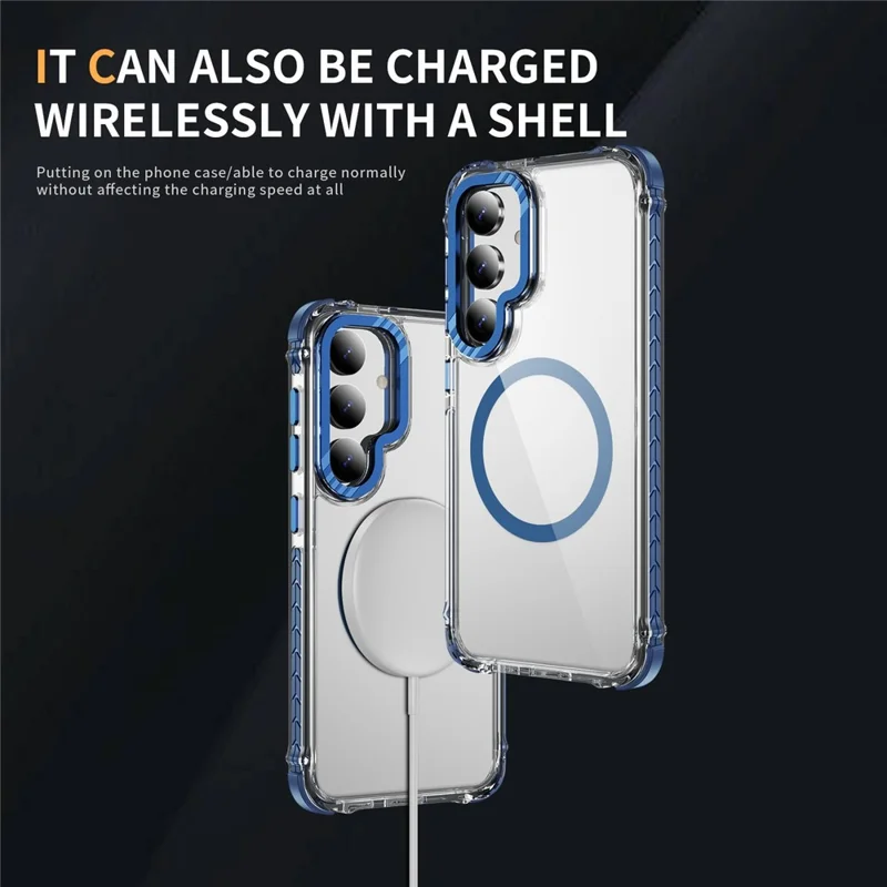 For Samsung Galaxy S24 FE Case Crystal Clear Airbag TPU + PC Phone Back Magnetic Case - Blue