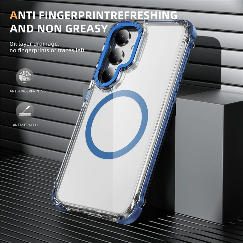 For Samsung Galaxy S24 FE Case Crystal Clear Airbag TPU + PC Phone Back Magnetic Case - Blue
