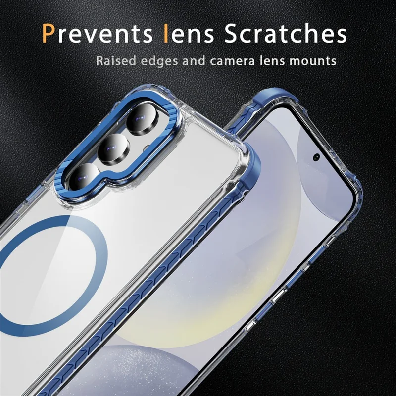 For Samsung Galaxy S24 FE Case Crystal Clear Airbag TPU + PC Phone Back Magnetic Case - Blue