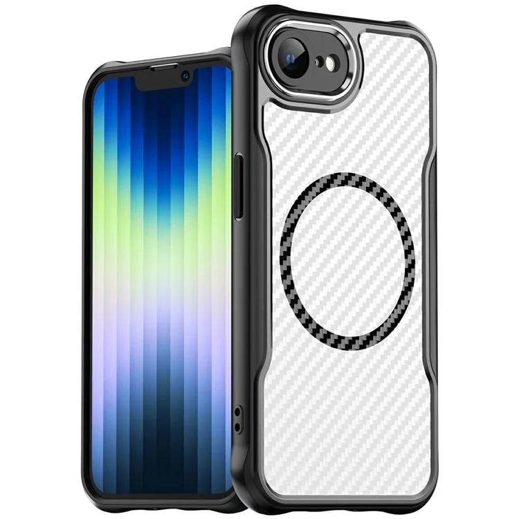 For iPhone 16e Case Compatible with MagSafe Hybrid Phone Cover Carbon Fiber - Black