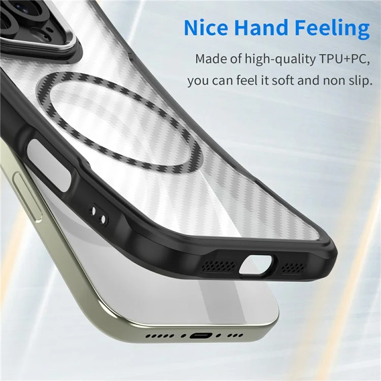 For iPhone 16e Case Compatible with MagSafe Hybrid Phone Cover Carbon Fiber - Black