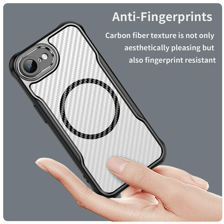 For iPhone 16e Case Compatible with MagSafe Hybrid Phone Cover Carbon Fiber - Black