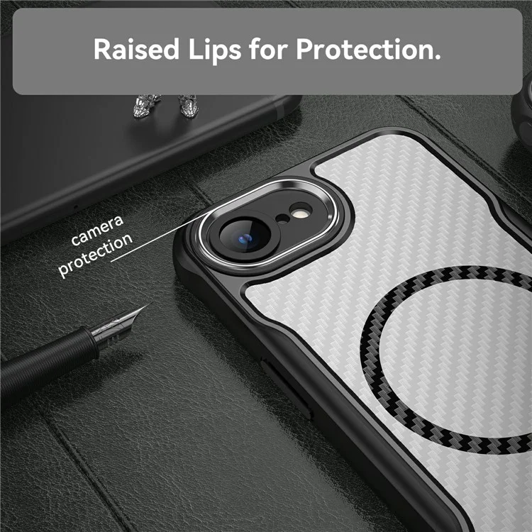 For iPhone 16e Case Compatible with MagSafe Hybrid Phone Cover Carbon Fiber - Black