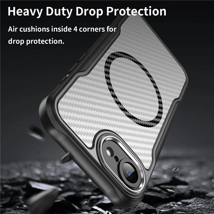 For iPhone 16e Case Compatible with MagSafe Hybrid Phone Cover Carbon Fiber - Black