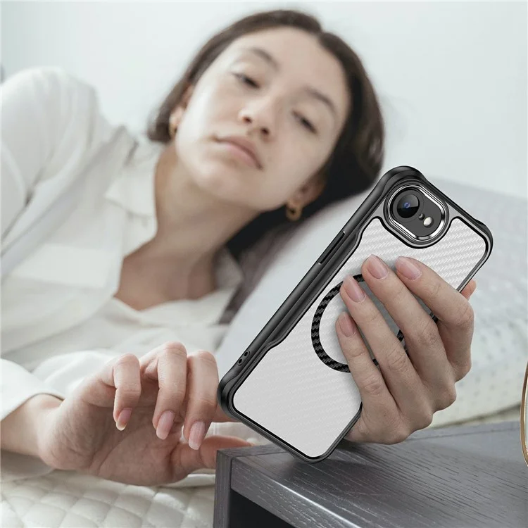 For iPhone 16e Case Compatible with MagSafe Hybrid Phone Cover Carbon Fiber - Black
