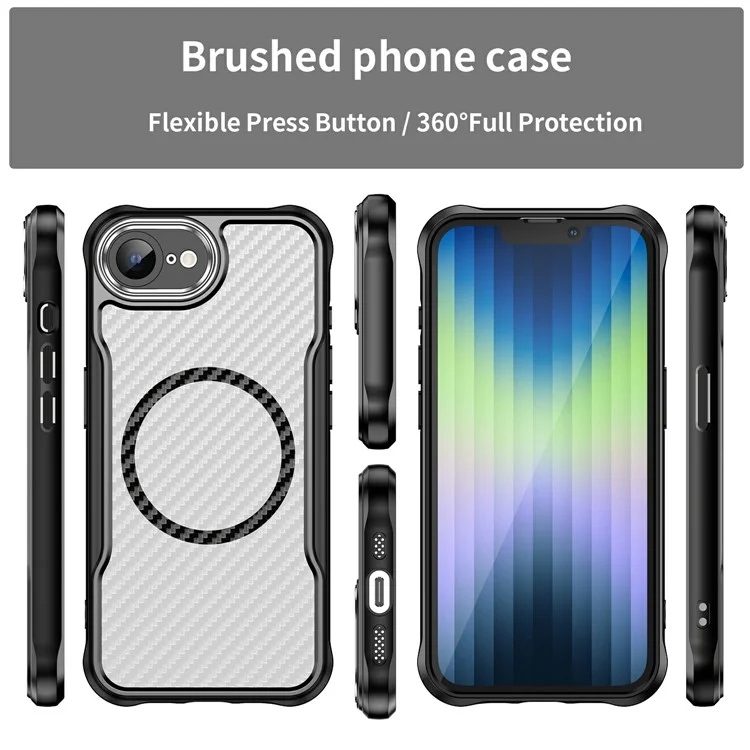 For iPhone 16e Case Compatible with MagSafe Hybrid Phone Cover Carbon Fiber - Black