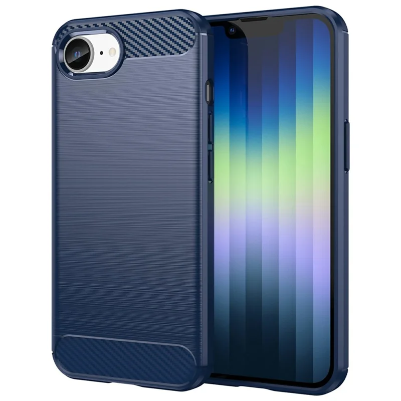 For iPhone 16e Case Protective Phone Cover Carbon Fiber Texture Brushed - Blue