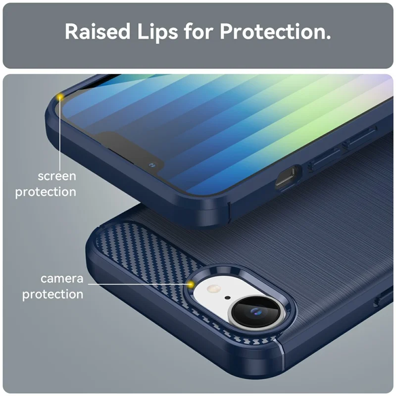 For iPhone 16e Case Protective Phone Cover Carbon Fiber Texture Brushed - Blue