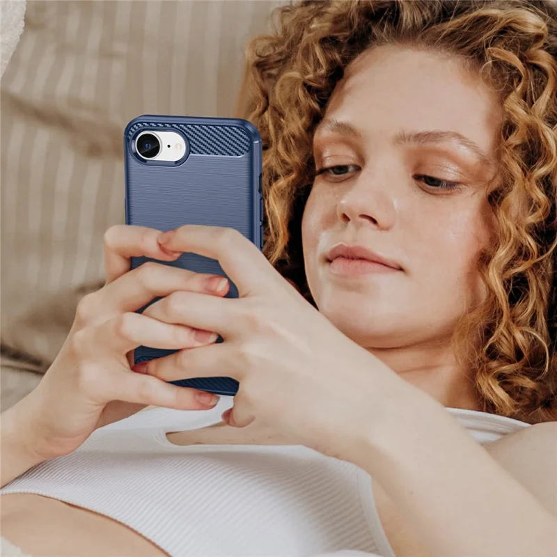 For iPhone 16e Case Protective Phone Cover Carbon Fiber Texture Brushed - Blue