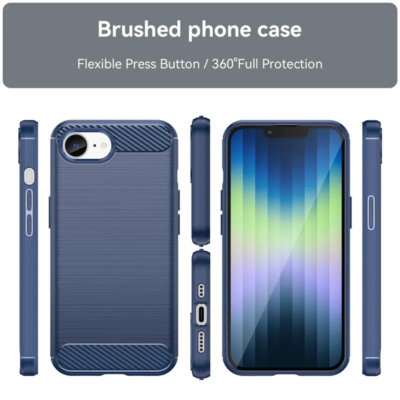 For iPhone 16e Case Protective Phone Cover Carbon Fiber Texture Brushed - Blue