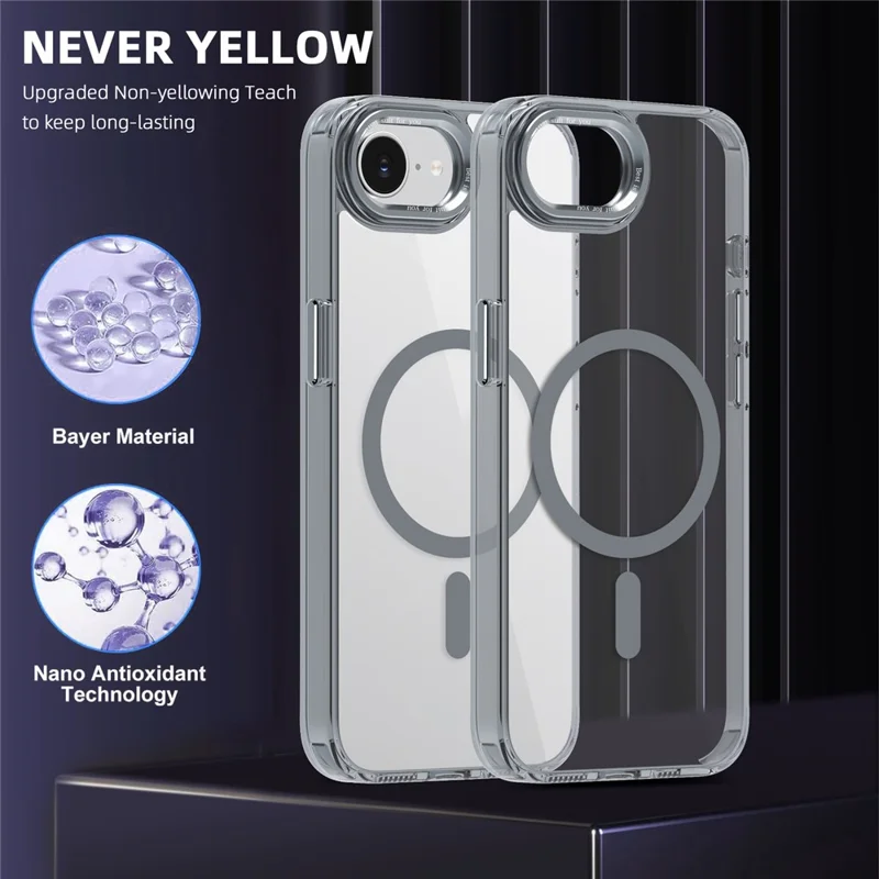 For iPhone 17e / 16e Case Compatible with MagSafe TPU+PC Transparent Phone Cover - Grey