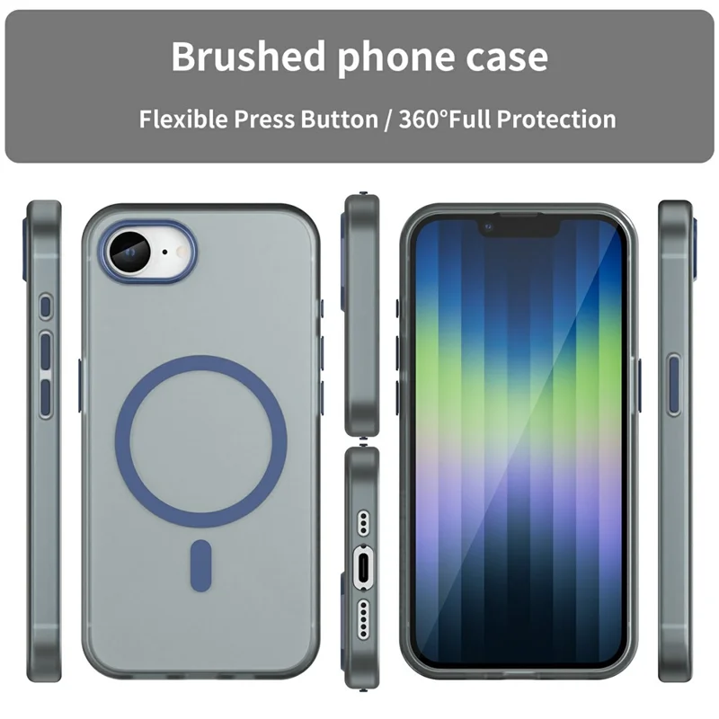 For iPhone 16e Case TPU + PC Magnetic Phone Back Cover Matte Translucent Design - Dark Blue