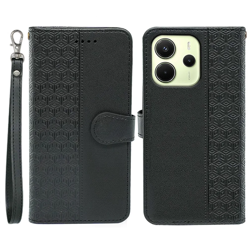 For Xiaomi Redmi Note 14 4G (163.25mm) Wallet Phone Case Pattern Imprint Leather Flip Cover - Black