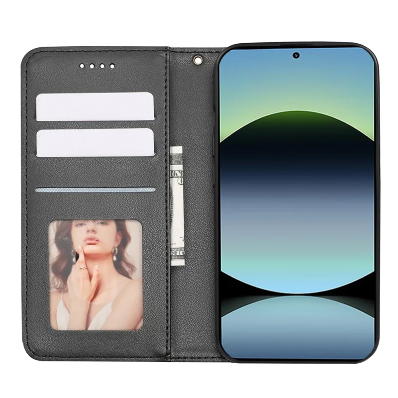 For Xiaomi Redmi Note 14 4G (163.25mm) Wallet Phone Case Checkered Pattern Imprint Leather Flip Cover with Wrist Strap - Black