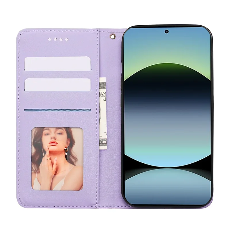 For Xiaomi Redmi Note 14 4G (163.25mm) Wallet Phone Case Checkered Pattern Imprint Leather Flip Cover with Wrist Strap - Purple