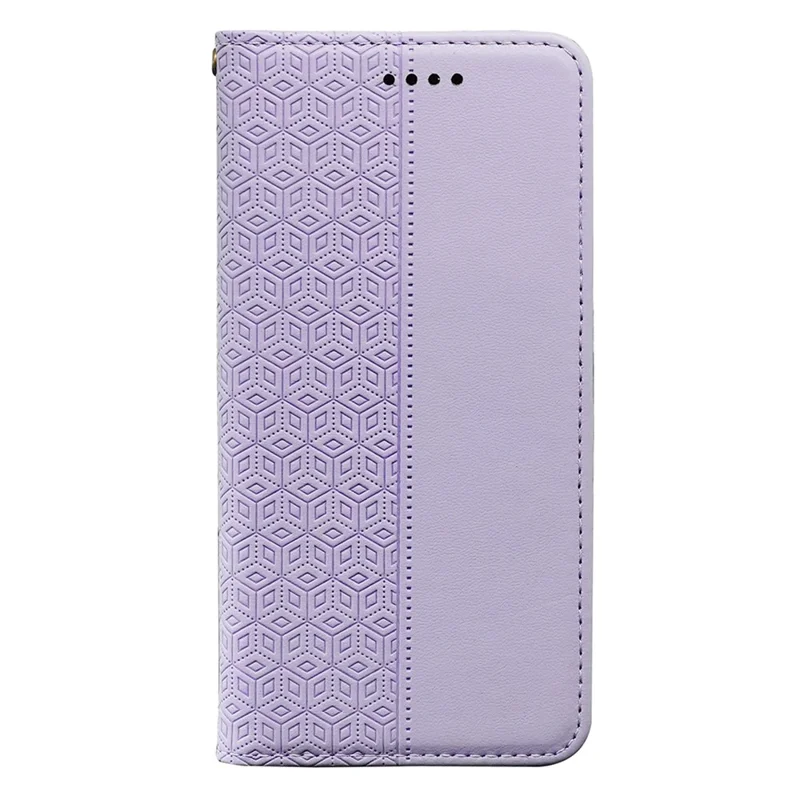 For Xiaomi Redmi Note 14 4G (163.25mm) Wallet Phone Case Checkered Pattern Imprint Leather Flip Cover with Wrist Strap - Purple