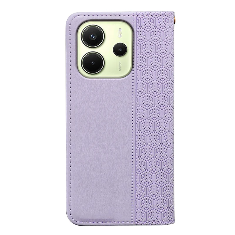 For Xiaomi Redmi Note 14 4G (163.25mm) Wallet Phone Case Checkered Pattern Imprint Leather Flip Cover with Wrist Strap - Purple