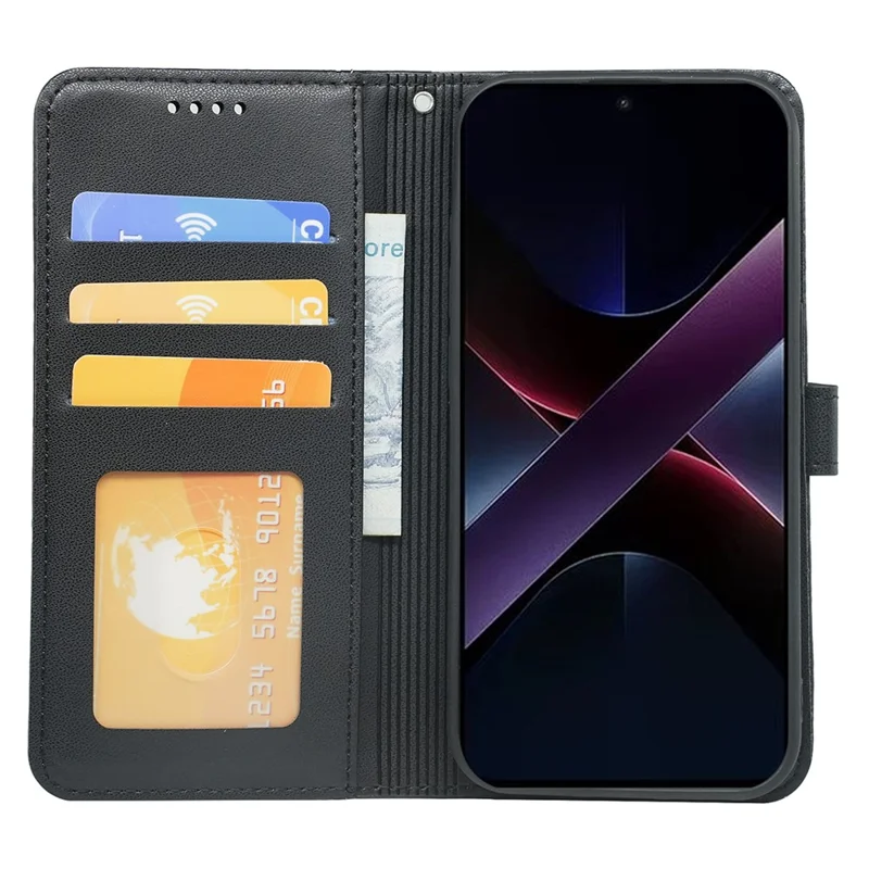 For Xiaomi Poco X7 Pro 5G  /  Redmi Turbo 4 5G Wallet Case Magnetic Snap Leather Phone Cover with Strap - Black