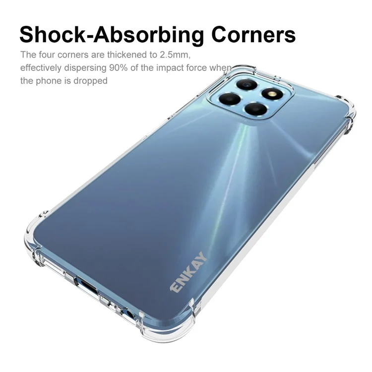 Enkay Hat Prince For Honor X8 5G Case de Teléfono Transparente Soft TPU Engrasas Espesadas Anti-slip Strip Borde a Prueba de Choque