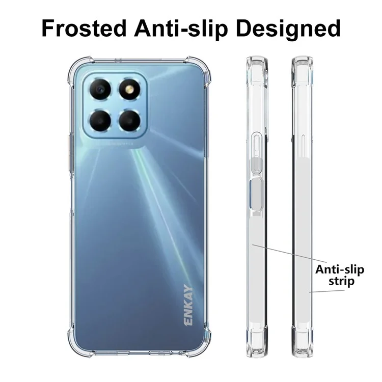 Enkay Hat Prince For Honor X8 5G Case de Teléfono Transparente Soft TPU Engrasas Espesadas Anti-slip Strip Borde a Prueba de Choque