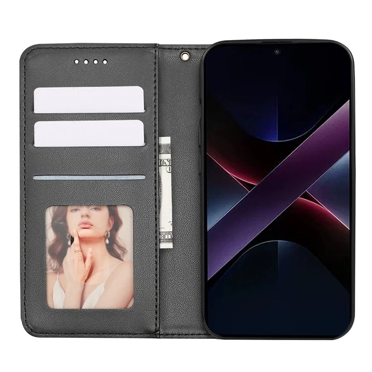Funda tipo cartera para Xiaomi Poco X7 Pro 5G / Redmi Turbo 4 5G con patrón a cuadros, cierre magnético fuerte y cubierta abatible de cuero - Negro