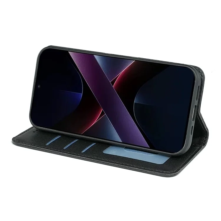 Funda tipo cartera para Xiaomi Poco X7 Pro 5G / Redmi Turbo 4 5G con patrón a cuadros, cierre magnético fuerte y cubierta abatible de cuero - Negro