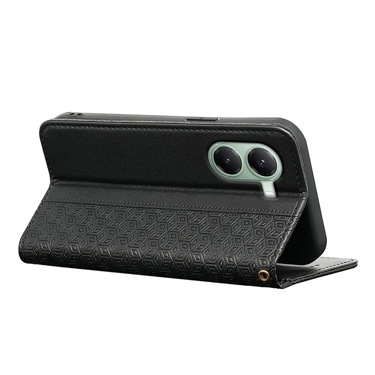 Funda tipo cartera para Xiaomi Poco X7 Pro 5G / Redmi Turbo 4 5G con patrón a cuadros, cierre magnético fuerte y cubierta abatible de cuero - Negro
