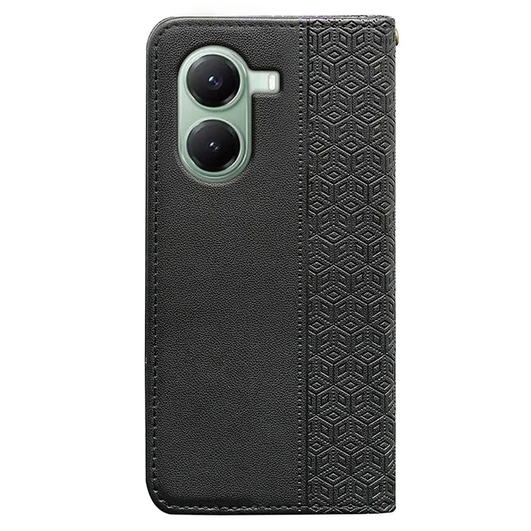 Funda tipo cartera para Xiaomi Poco X7 Pro 5G / Redmi Turbo 4 5G con patrón a cuadros, cierre magnético fuerte y cubierta abatible de cuero - Negro
