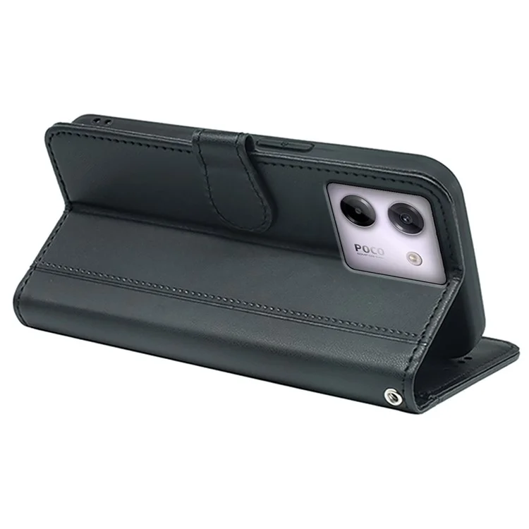 For Xiaomi Poco M7 Pro 5G Wallet Case Magnetic Snap Leather Phone Cover with Strap - Black