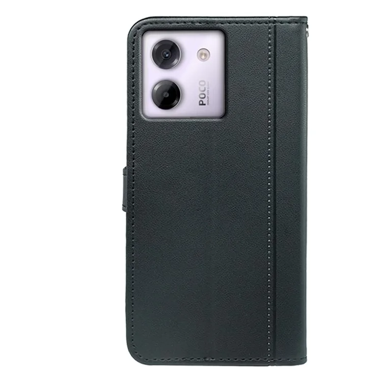 For Xiaomi Poco M7 Pro 5G Wallet Case Magnetic Snap Leather Phone Cover with Strap - Black