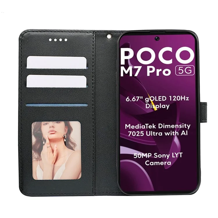 For Xiaomi Poco M7 Pro 5G Wallet Phone Case Pattern Imprint Leather Flip Cover - Black