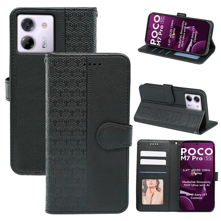 For Xiaomi Poco M7 Pro 5G Wallet Phone Case Pattern Imprint Leather Flip Cover - Black