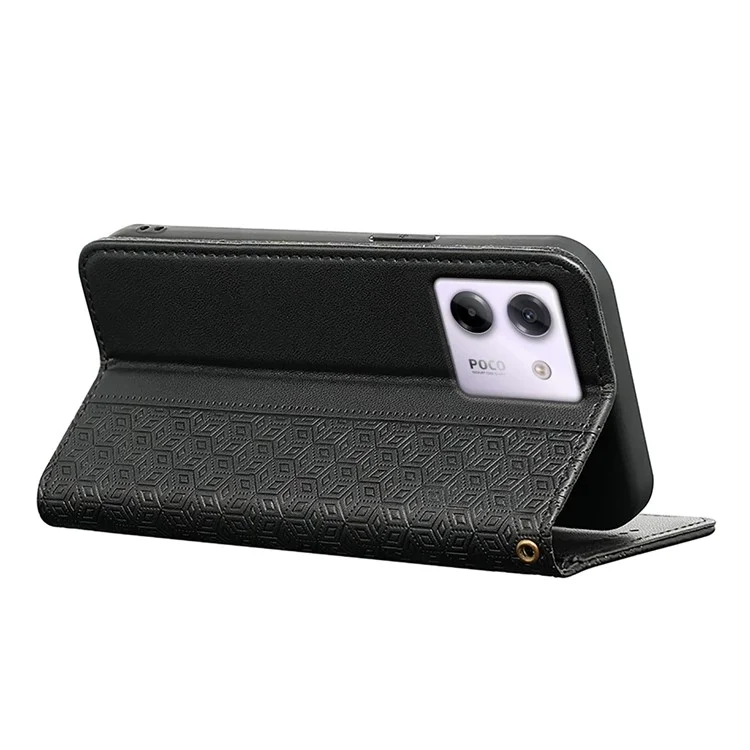 Funda tipo cartera para Xiaomi Poco M7 Pro 5G con patrón a cuadros, cierre magnético fuerte y cubierta de cuero - Negro