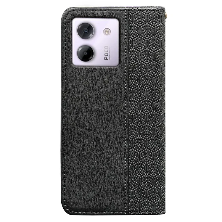 Funda tipo cartera para Xiaomi Poco M7 Pro 5G con patrón a cuadros, cierre magnético fuerte y cubierta de cuero - Negro