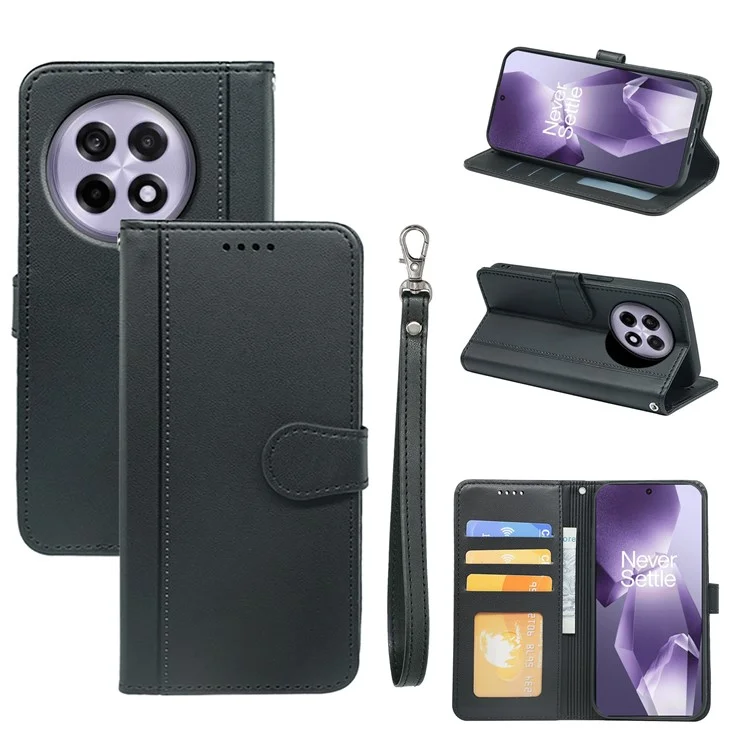 Pour OnePlus 13R 5G Étui Portefeuille avec Fermeture Magnétique en Cuir pour Téléphone avec Dragonne - Noir
