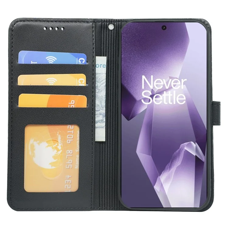 Pour OnePlus 13R 5G Étui Portefeuille avec Fermeture Magnétique en Cuir pour Téléphone avec Dragonne - Noir