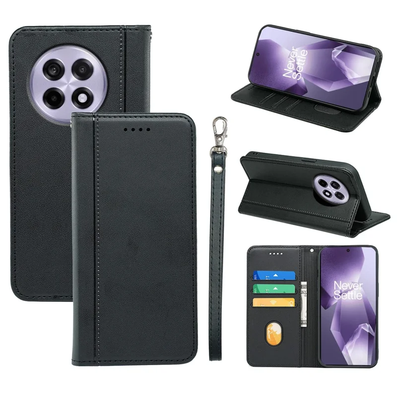 HX01 For OnePlus 13R 5G Wallet Case Magnetic Closing PU Leather Phone Cover - Black