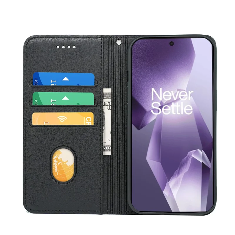 HX01 For OnePlus 13R 5G Wallet Case Magnetic Closing PU Leather Phone Cover - Black