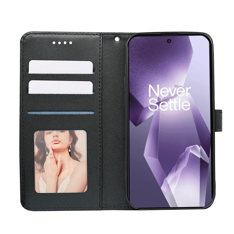 Capa Carteira Padrão para OnePlus 13R 5G com Estampa em Couro Flip Cover - Preto