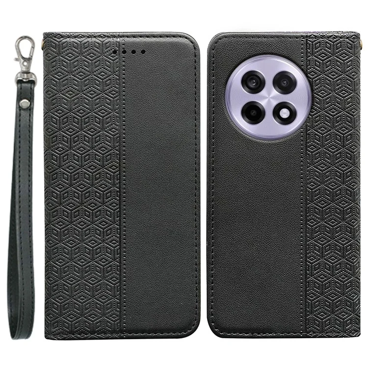 Pour OnePlus 13R 5G Étui Portefeuille Motif à Carreaux avec Fermeture Magnétique Robuste en Cuir - Noir