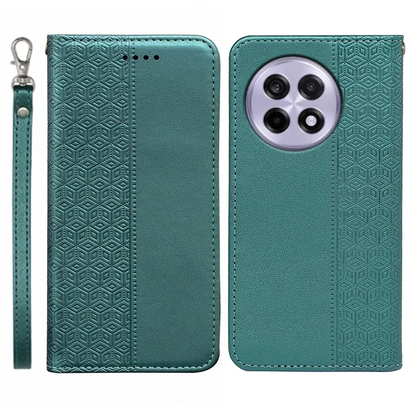 For OnePlus 13R 5G Wallet Phone Case Checkered Pattern Imprint Leather Flip Cover with Wrist Strap - Green