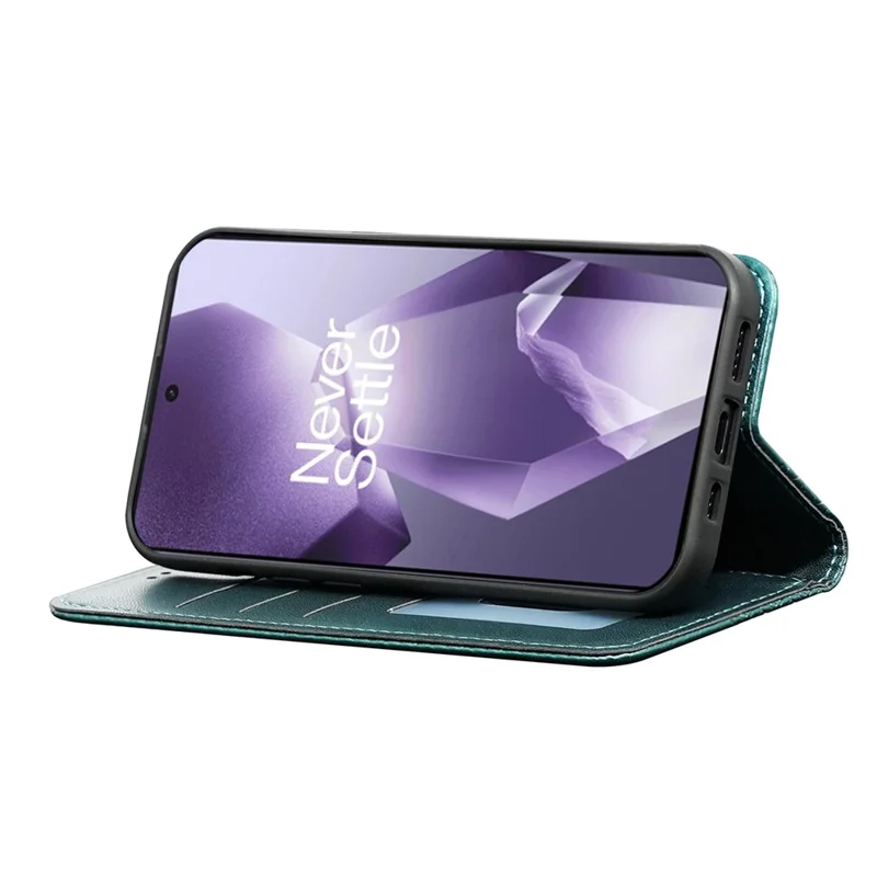 For OnePlus 13R 5G Wallet Phone Case Checkered Pattern Imprint Leather Flip Cover with Wrist Strap - Green